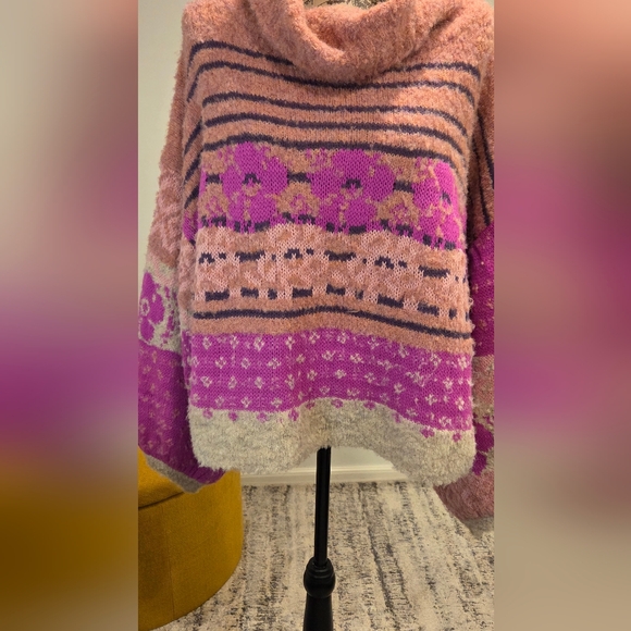 Vici Pink and Purple Patterned Turtleneck Sweater,  Size L. - Picture 5 of 16